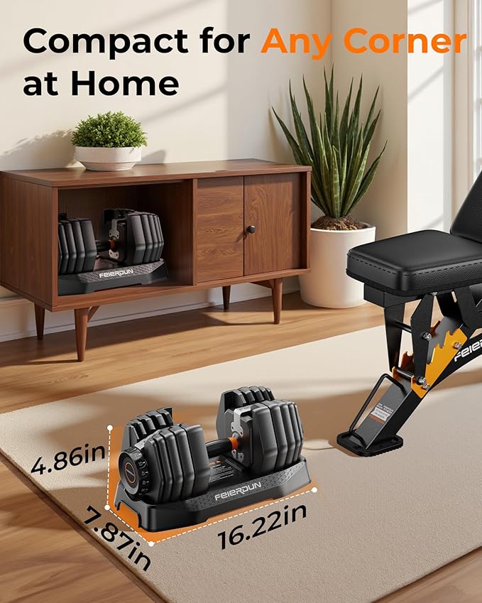 FEIERDUN 15-in-1 Adjustable Dumbbell Set, 105lb/52.5lb Weight Set Dumbbells with Storage Box, Quick Adjust Free Weight with Non-slip Handles Dumbbells for Home Gym Exercise Strength Training