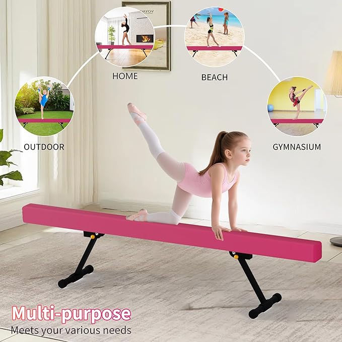 EL&IT·Wings 6ft/8ft Gymnastic Balance Beam, Adjustable High and Low Level Floor Beam - Highly Stable - Gym Practice Training Equipment for Kids Children Girls Home