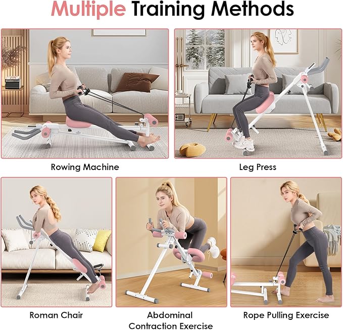 Adjustable Ab Trainer Machine for Home Gym Workout Equipment,5-in-1 Exercise Equipment: Rowing Machine, Leg Press Machine,Ab Glider Machine,Roman Chair,Resistance Band with Handles