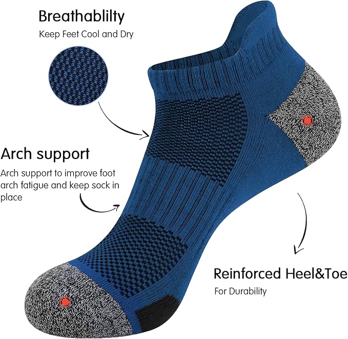 JOYNÉE Mens Ankle Athletic Low Cut Socks Running Sports Cushioned Sock for Men 6 Pack