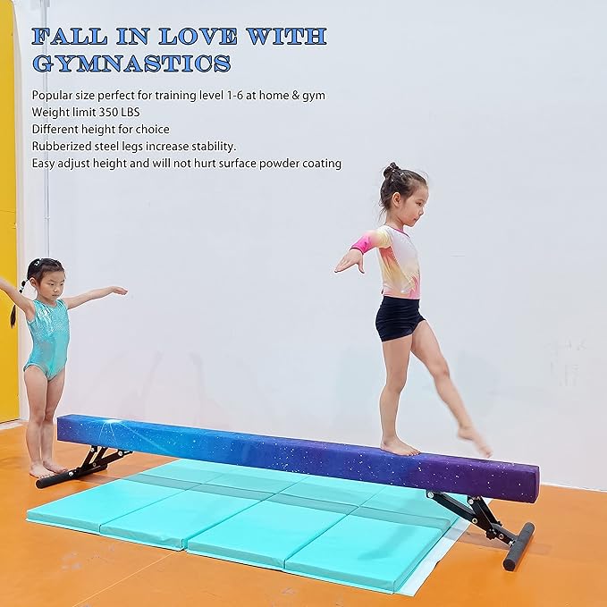 Adjustable Balance Beam for Kids, 8FT Gymnastics Beam with Anti-Slip Legs, High and Low Floor Beam for All Gymnastics Levels, Professional Gymnastic Equipment for Home, Gym Center