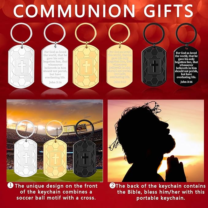 Stocking Stuffers- Football/Baseball/Soccer/Basketball Keychain for Men Baptism Confirmation Mens Gifts