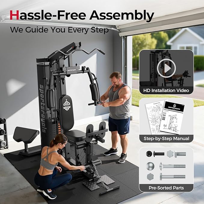 Sportsroyals Home Gym Equipment, 150LBS Weight Stack, Full Body Workout Machine with Pulley System for Strength Training