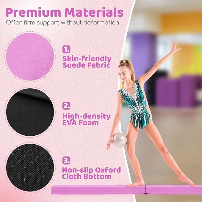 Giantex 7FT/8FT/9FT Balance Beam, Folding Gymnastics Beam w/Carry Handles, Floor Foam Gymnastics Equipment for Kids, Non Slip Rubber Base for Exercise, Practice & Professional Home Training