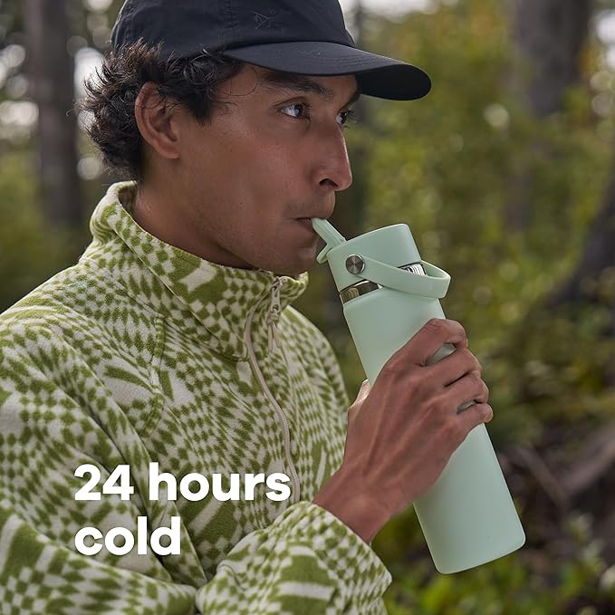 Hydro Flask Water Bottle - Insulated Stainless Steel - Wide Mouth Flex Straw Lid, Non Spill, Leakproof and Refillable in 64 Oz Reef Pink