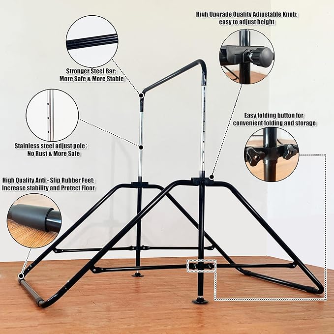 MARFULA Foldable Gymnastic Bar for Kids Ages 3-12, 9 Height Levels, 200 lbs Weight Capacity, 5 Ft Length Gymnastic Kip Bar with Mat, Gymnastic Equipment for Home and Gym Center Indoor Outdoor Use