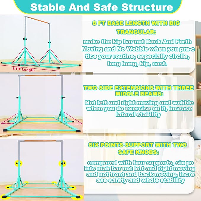 Marfula Gymnastic Bar For Kid and Teenage of 3-25, 5Ft/8 FT Base Length 4Ft Width 5Ft Adjust Height, Gymnastic Kip Bar For Gymnast, Gymnastic Training Equipment For Professional Training Home Club Use
