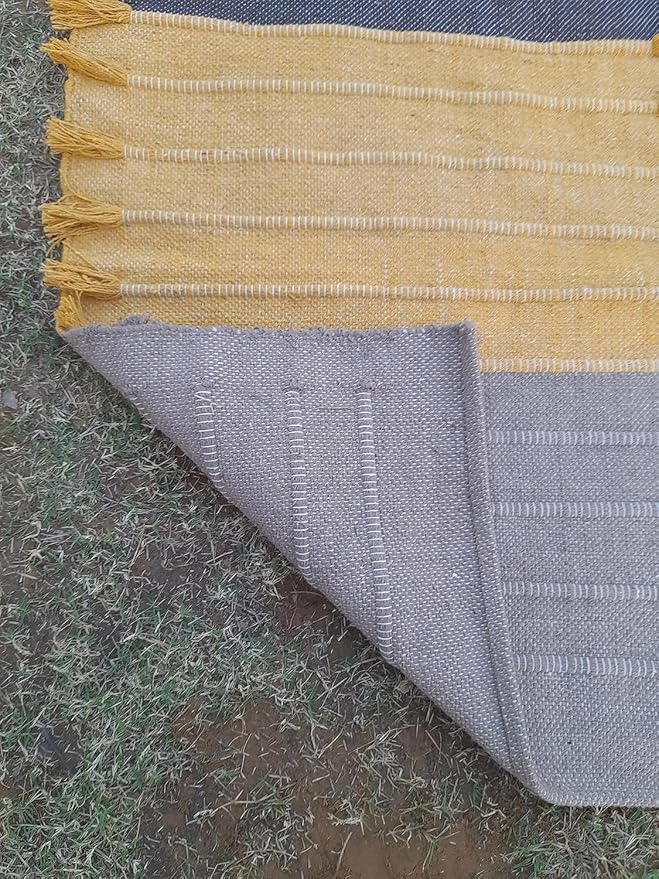 Indian Handmade100 % Organic Anti Skid Multi Colour Cotton Yoga Mat - Eco-Friendly Hand-Woven Rug - Non-Slip & Thick (24”x72”x5mm) for Hot yoga & Everyday Fitness at Home - Comfortable & Foldable Extra-Long Mat