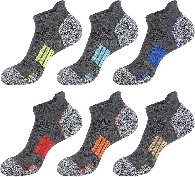 JOYNÉE Mens Ankle Athletic Low Cut Socks Running Sports Cushioned Sock for Men 6 Pack