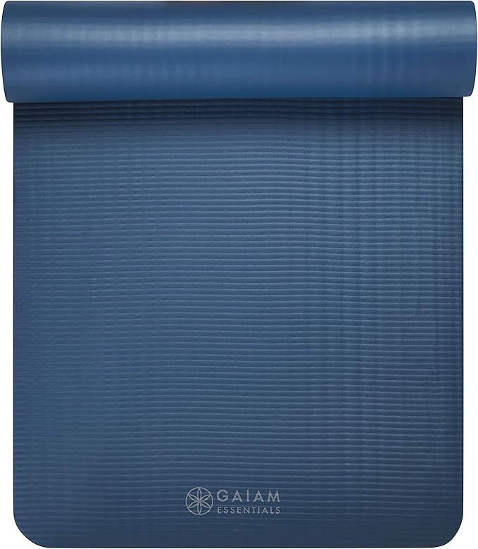 Gaiam Essentials 2/5" Thick (10mm) Yoga & Pilates, Fitness & Exercise Mat with Easy-Cinch Carrier Strap Cushion Support For Fitness and Gym Workouts