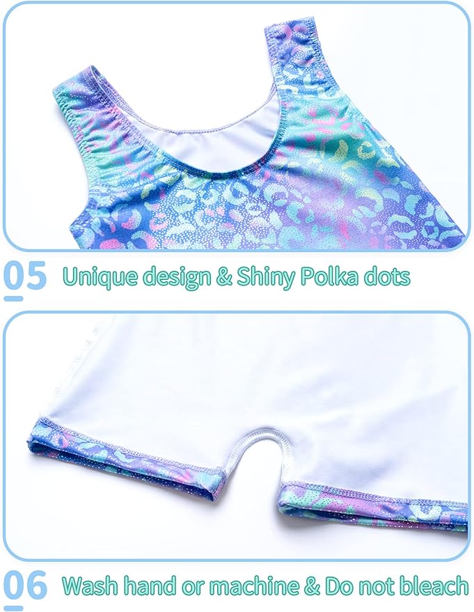 Nymphperi 2 Packs Gymnastics Leotard for Girls Sparkle Biketards with Shorts Kids Sleeveless Unitard One-Piece Dancewear