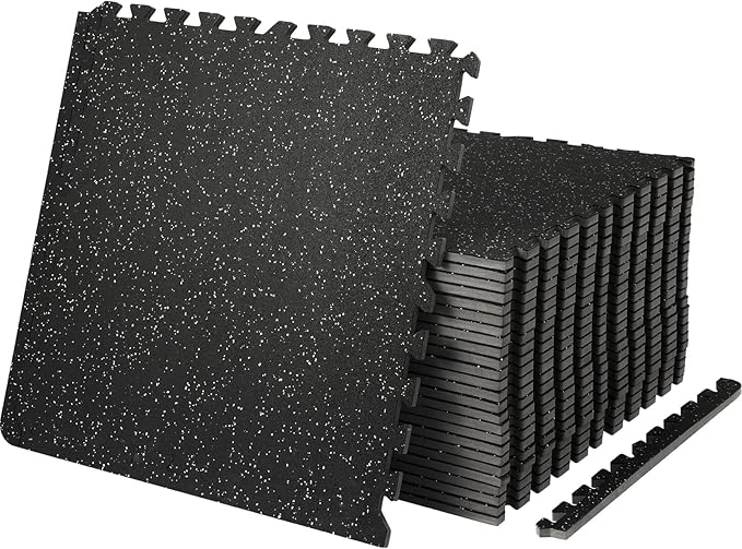 VEVOR 0.56Inch 100sq.ft 25 Tiles Gym Flooring for Home Gym, Rubber Top with High Density EVA Foam, 25 x 25In Gym Floor Exercise Equipment Mats, Interlocking Gym Mats, Puzzle Workout Mats, Black & Gray