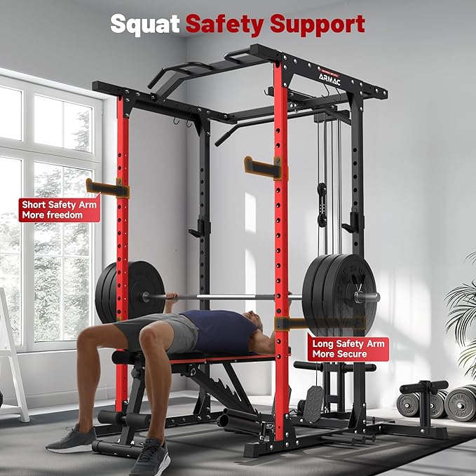 ARMAC Power Cage,1500lbs Multi-Function Power Rack with Adjustable Cable Crossover System and More Training Attachment, Weight Cage for Home Gym