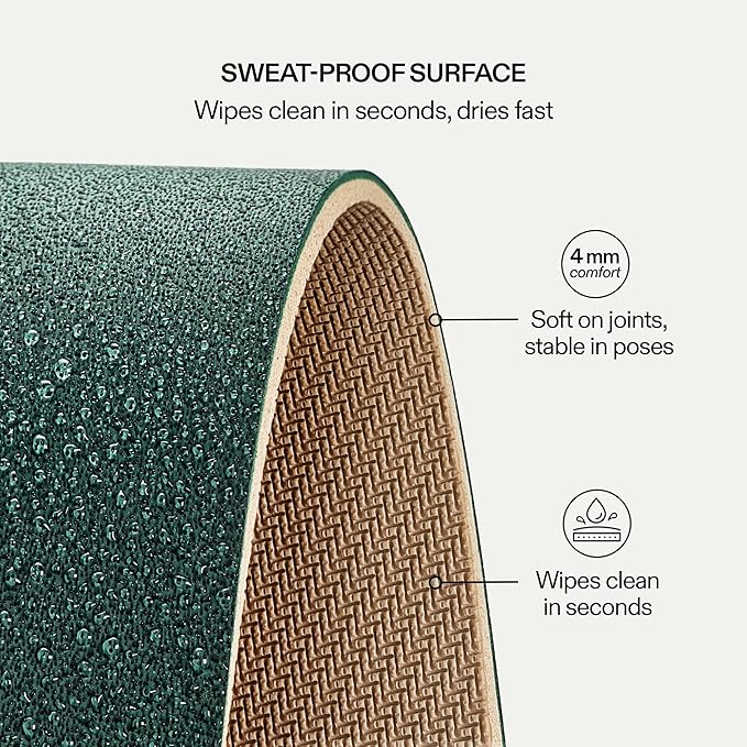 Premium Yoga Mat – Natural Rubber Non-Slip Fitness & Pilates Mat with PU Grip Surface, Carrying Strap Included, Sweat-Resistant, Durable Support, 4mm Thick, 72"x27" for Yoga, Pilates, Gym and Home Workouts