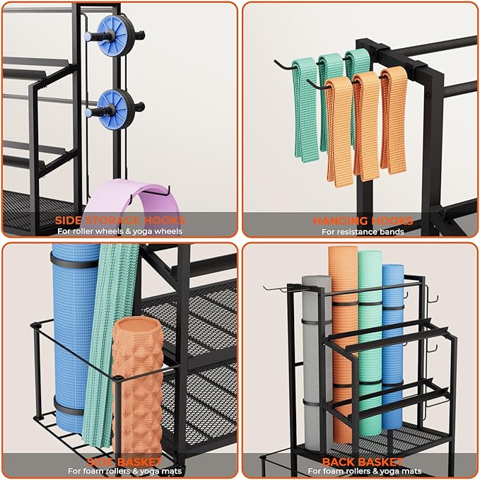 600LBS Dumbbell Rack Weight Stand - Adjustable Weight Rack with Angle Iron for Dumbbells, Home Gym Storage Rack for Yoga Mat Foam Roller Kettlebells, Workout Equipment Storage Organizer With Wheels