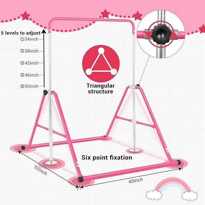 BangTong&Li Gymnastics Bar for Kids Height Adjustable Horizontal Bar Folding Gymnastics Junior Training Bar for Home Gymnastics Equipment