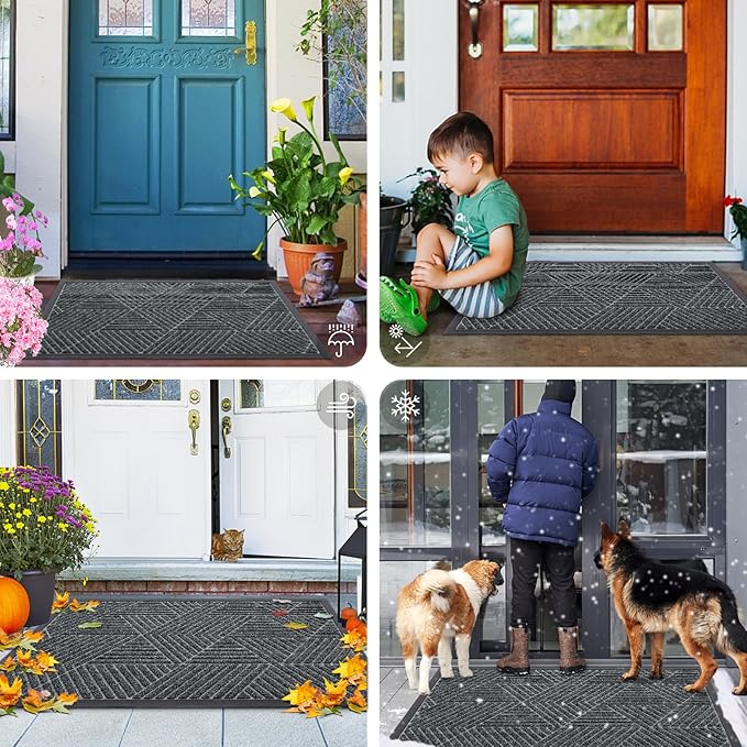 Smiry Front Door Mat Outside Entrance, Heavy Duty Sturdy Natural Rubber Doormat, Trap Dirt and Moisture, Easy Clean Low Profile Mats for Indoor Outdoor Entry, Irregular Triangle (71x24, Grey)