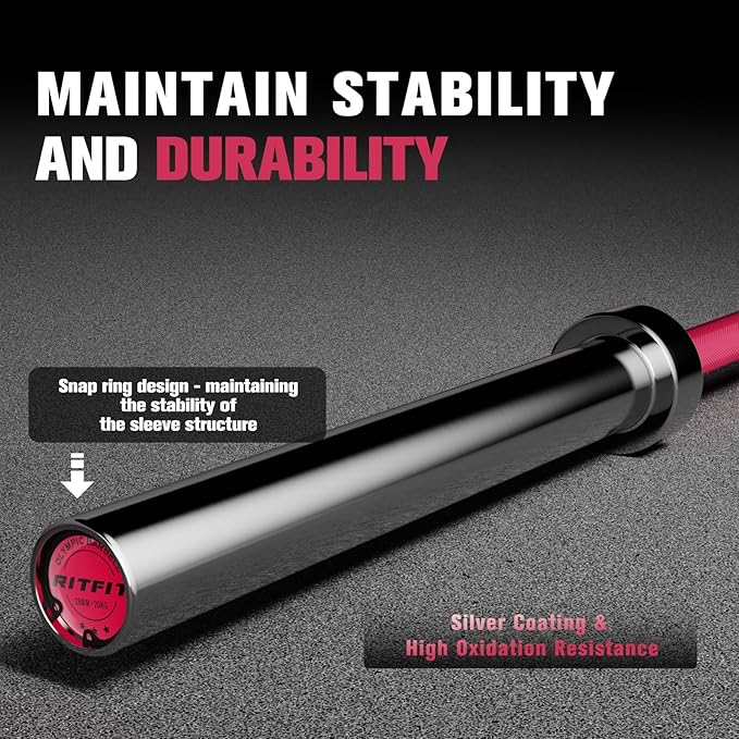 RITFIT 7FT Olympic Barbell for Strength and Weightlifting Training - 2 Inch Olympic Bar for Squat, Deadlift, Bench Press, Curl, Overhead Press - 600lbs/1000lbs/1200lbs Capacity