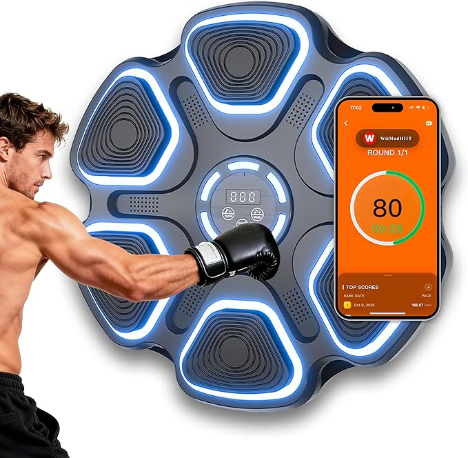 2025 Music Boxing Machine for Kids & Adults – Bluetooth Music Punching Machine Wall Mounted Toy with Gloves, 11 Modes 9 Speeds & App Punch Counter for Home Gym Workout
