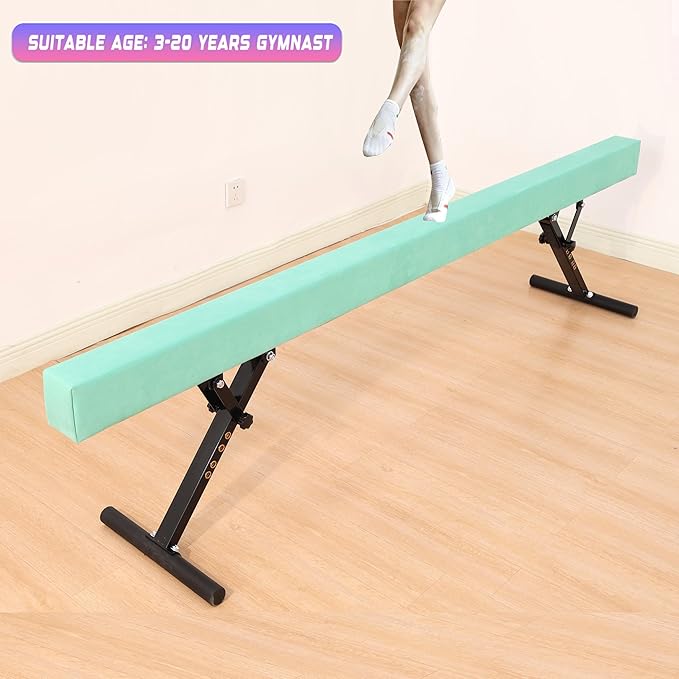 8 Ft Gymnastic Balance Beam with Adjustable Height From7 inch to 22 inch for Kids Children Home Practice, Adjustable Balance Beam with Leg, High and Low Floor Gymnatic Training Beam