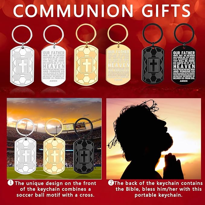 Stocking Stuffers- Football/Baseball/Soccer/Basketball Keychain for Men Baptism Confirmation Mens Gifts