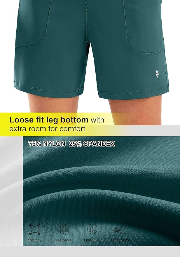 SANTINY Women's 6'' Athletic Long Shorts with 4 Pockets High Waisted Bermuda Shorts for Women Walking Running Casual