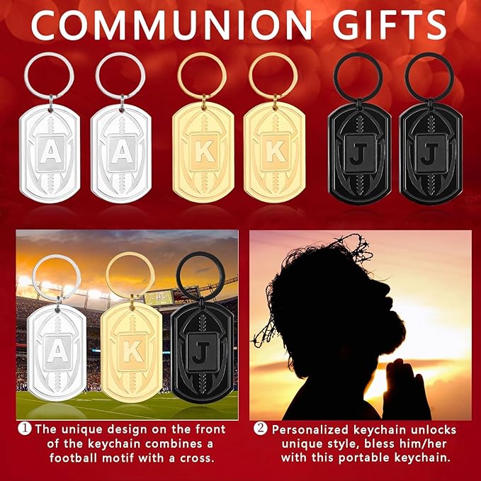 Stocking Stuffers Christmas Gift- Football Initial Keychain Gifts for Men Dog Tag Keychains for Men Him Dad