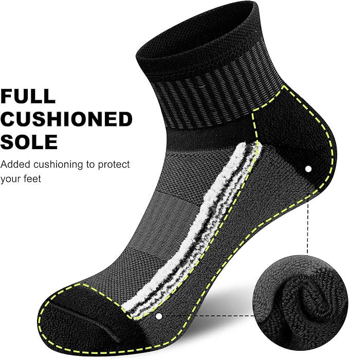 Gonii Mens Athletic Ankle Socks 5-Pairs - Blister Defense & Cushioned for Running, Hiking, Sports