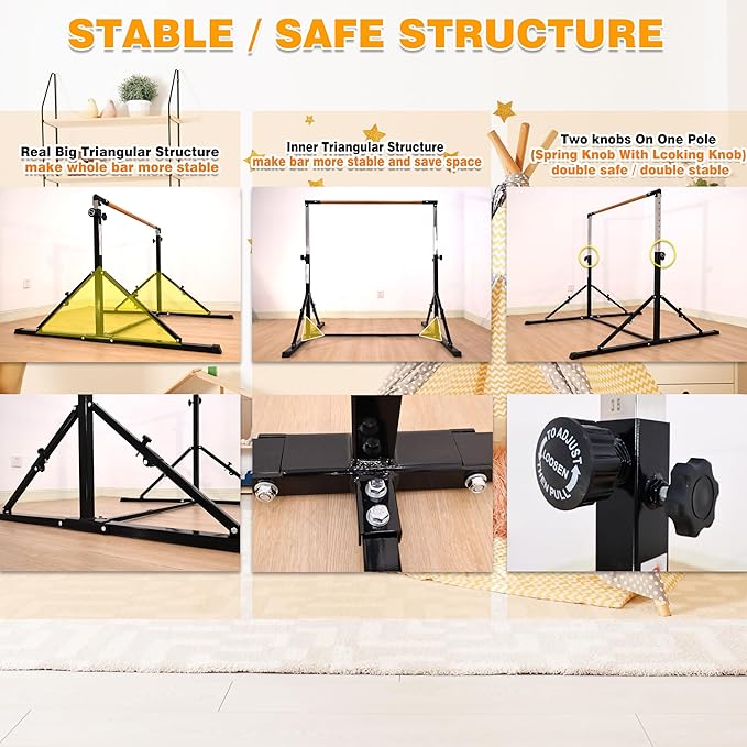 MARFULA 4FT/5FT Gymnastic Bar Set Gymnastics Kip Bar with 5 Ft Length 4Ft Inner Width 5ft Adjust Height Gymnastics Training Bar Equipment for Kids Professional Training Home and Club Use