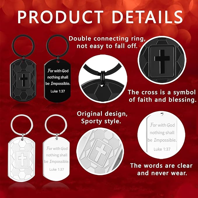 Stocking Stuffers- Football/Baseball/Soccer/Basketball Keychain for Men Baptism Confirmation Mens Gifts