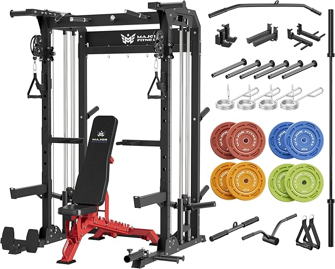 MAJOR FITNESS F22 Power Rack, 1600lbs All-in-One Squat Rack with Dual Pulley System, Heavy-Duty Steel Frame, Attachments & Storage for Home Gym Strength Training
