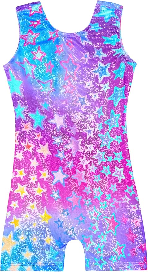 Domusgo Gymnastics Leotards for Girls Sparkly One-Piece Pro Kids Unitard Biketards with Shorts