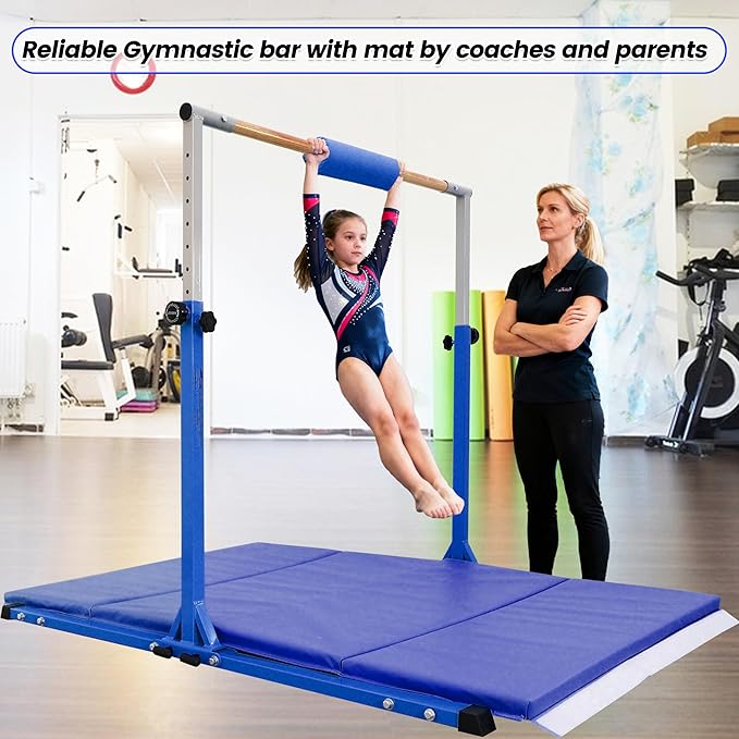 Foldable Gymnastic Bar for Kids Ages 3-20,5FT/6FT Horizontal Bar Base Length,Height Adjustable Kids Training Bar for Gymnastics,Gymnastics Equipment for Home Clubs