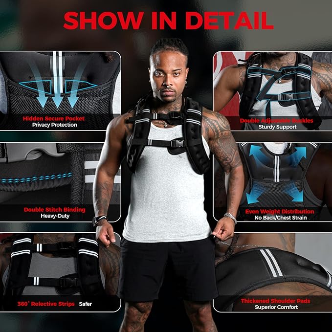 MIKOLO Weighted Vest, 8lb/12lb/16lb Weight Vest for Women & Men, Weight Vest with Reflective Stripe for Walking, Running, Strength Training & Workout(8lb)