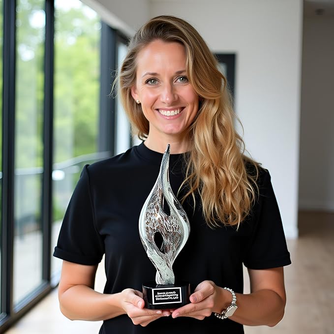 Hand-Blown Art Glass Award – Custom Engraved Elegant Award for Corporate, Sports Retirement Volunteer Recognition Leadership Personal Milestones Employee Gifts