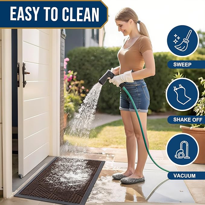 Smiry Front Door Mat Outside Entrance, Heavy Duty Sturdy Natural Rubber Doormat, Trap Dirt and Moisture, Easy Clean Low Profile Mats for Indoor Outdoor Entry, Irregular Triangle (59x24, Dark Brown)