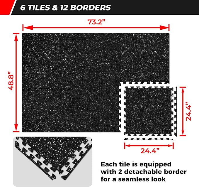 RITFIT Puzzle Exercise Mat ½ in, EVA Interlocking Foam Floor Mats, High Density Home Gym Mat for Workout Equipment Protective, 24 in x 24 in x ½ in, 24 Sq Ft - 6 Tiles