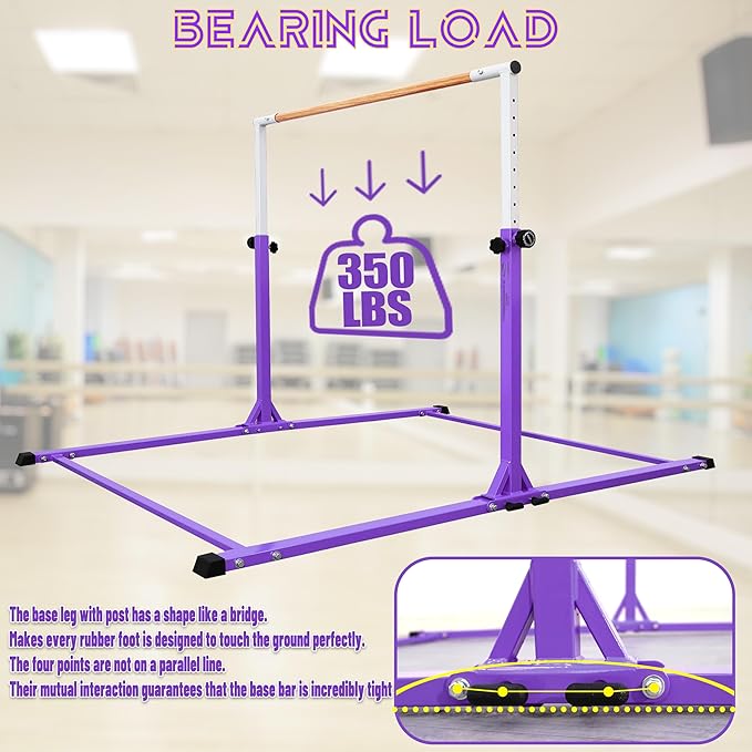 Foldable Gymnastic Bar for Kids Ages 3-20,5FT/6FT Horizontal Bar Base Length,Height Adjustable Kids Training Bar for Gymnastics,Gymnastics Equipment for Home Clubs