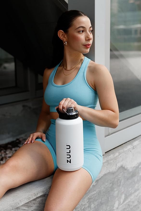 ZULU Goals Vacuum Insulated Large Capacity Stainless Steel Water Bottle | Reusable Jug Thermoses with Carry Handle | Leak-Proof Lid | Perfect for Travel, Workout, Gym, Hiking, Camping | 64oz, 101oz