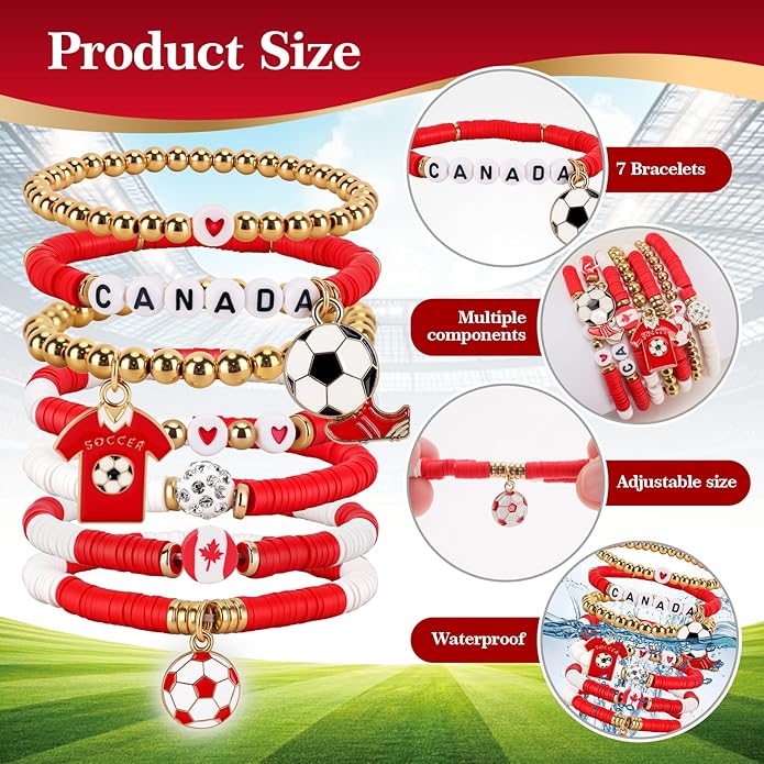 Soccer Bracelet For Women, Game Day Mom Accessories & Outfits Sports Jewelry Fans Gifts, Charm Beaded Stretch Bracelets Essentials Team Gear