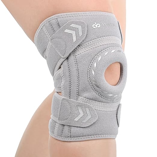 Knee Support Brace for Women Men, Adjustable Knee Compression Sleeve Brace Patellar Pad Tendon - Arthritis Pain, Meniscus Tear, Injury Recovery, Running, Workout, Neoprene Knee Braces with Stabilizers and Open Patella, Gray
