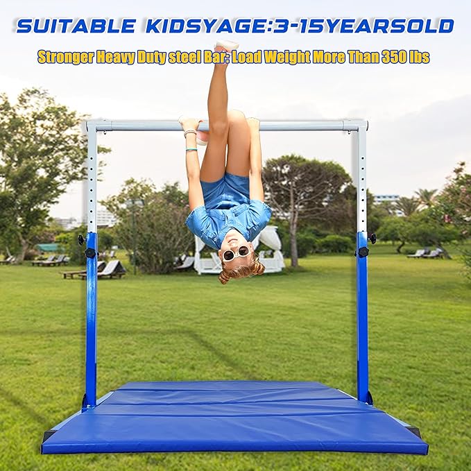 MARFULA Gymnastic Bar with 4 ft Inner Width 5 ft Adjust Height for Kids Kip Bar with 350 lbs Gymnastic Training Equipment for Kids 3-15 Years Home and Club Use