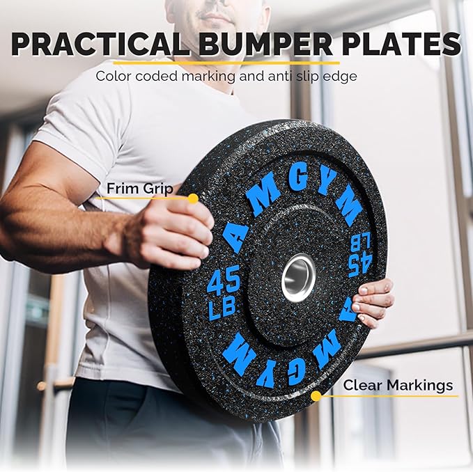 2 Inch Bumper Plates，10-500lbs，Barbell Rubber Olympic Weight Plates Set for Home Gym, Strength Training & Weight Lifting, Multiple Options Colors