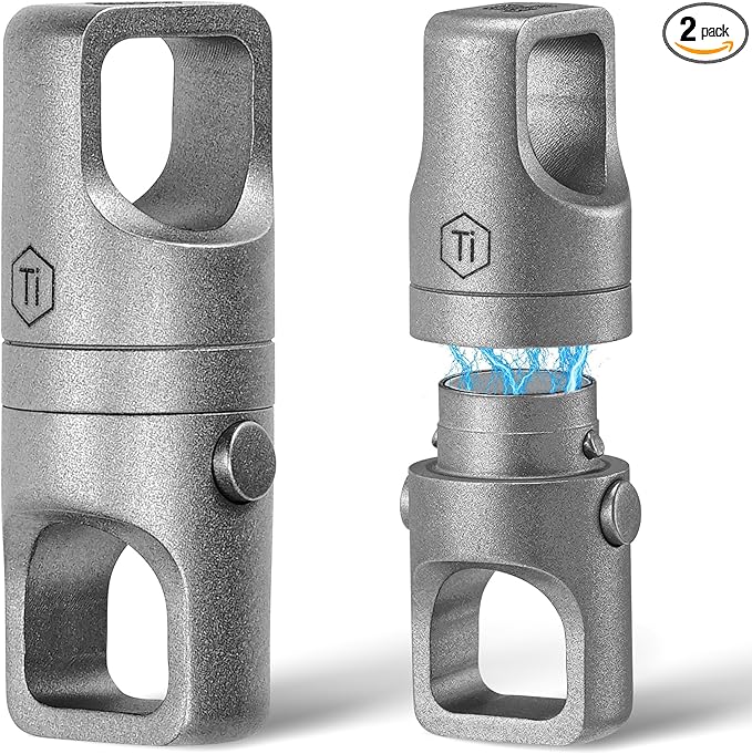 KeyUnity KA48 Titanium Magnetic Quick-Release Keychain, 360° Swivel Double-End Connector with Dual-Button Safety, 20kg Load, for Car Keys, USB Drives, and EDC Tools 2Pcs