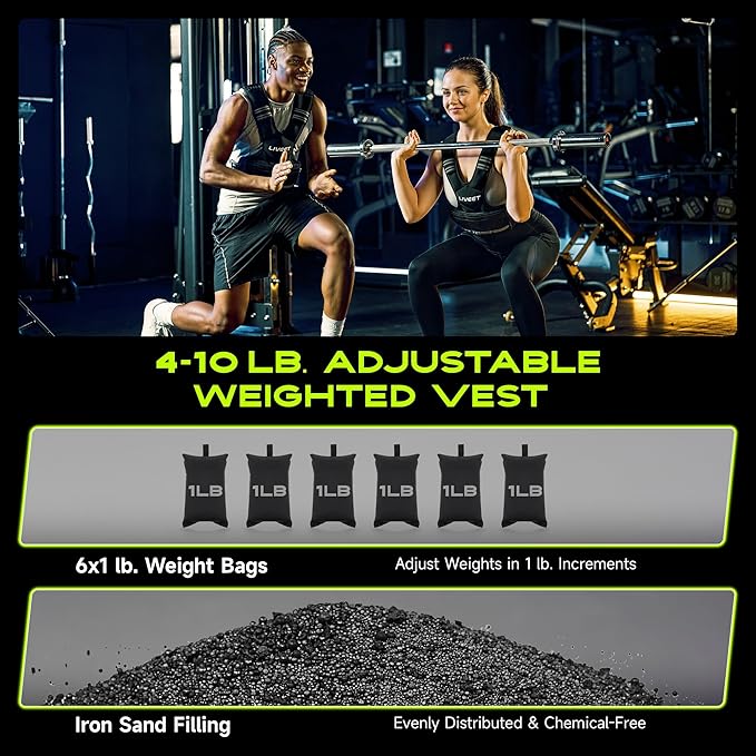 Adjustable Weighted Vest for Women Men, 4-10lb 11-20lb 20-32lb Weight Vest with 6 Ironsand Bags, Running Vest with Reflective Strips Adjustable Buckle Straps for Walking Strength Training