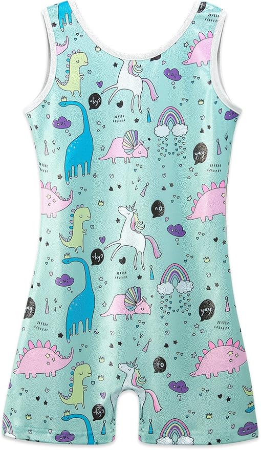 HOZIY Gymnastics Leotards for Girls with Shorts Toddlers Biketards Rainbow Unicorn Dinosaur Mermaid Leopard Flower Galaxy