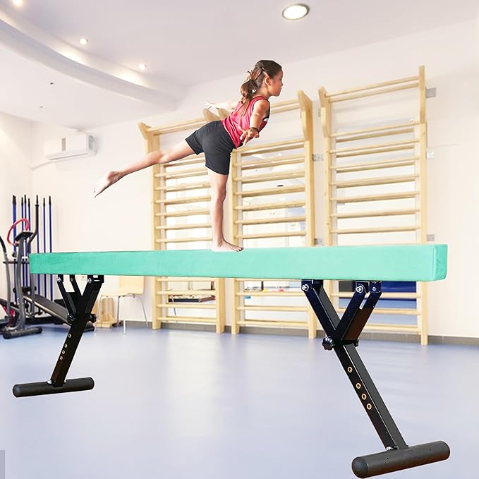 PreGymnastic 8FT Balance Beam, Raised Gymnastics Beam for Kids Ages 3-12, Home Gym Equipment for Training, Adjustable Balancing Beam Indoor, Off-Ground Competition Style