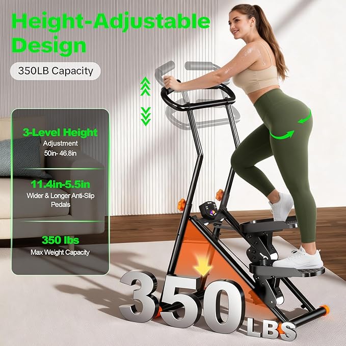 Stair Stepper for Home Gym, 350 lbs Capacity Cardio Machine with Adjustable Height, Non-Slip Pedals, LCD Display, Foldable Design for Full Body Workout for Women Men