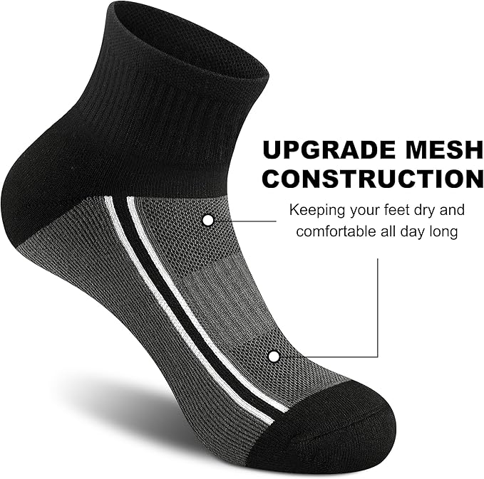 Gonii Mens Athletic Ankle Socks 5-Pairs - Blister Defense & Cushioned for Running, Hiking, Sports