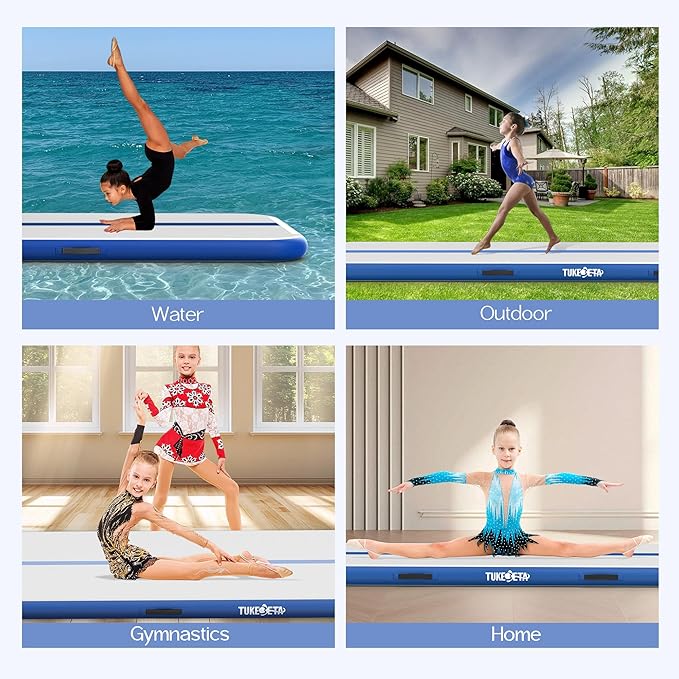Thickness Inflatable Gymnastics Mat with Electric Pump and Storage Bag, Gymnastic Mats for Home Use Kids Adults, Air Cheer Mat for Training Yoga Cheerleading Gym Outdoor
